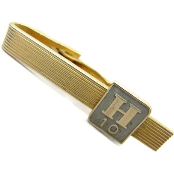 1 5/8" 10 Year "H" Service Award 10K Emblem 1/20 12Kt Gold Filled Tie Clip Vtg - Picture 1 of 13